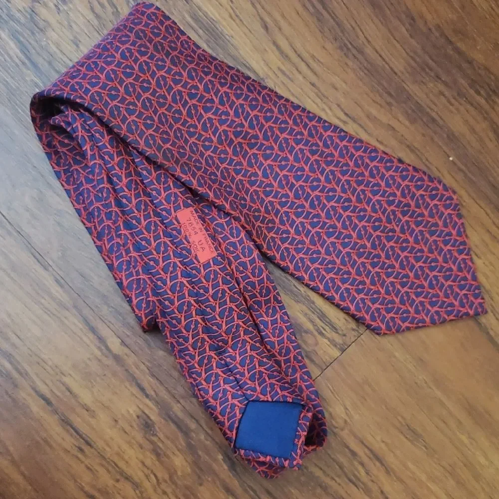 Hermes Red Blue Men's Tie Quiet Luxury Designer Business Attire Wedding